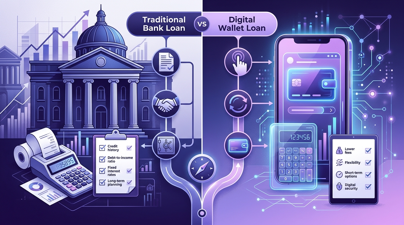 Imagen editorial única para la nota: ¿Conviene sacar un préstamo en una billetera digital o en un banco?